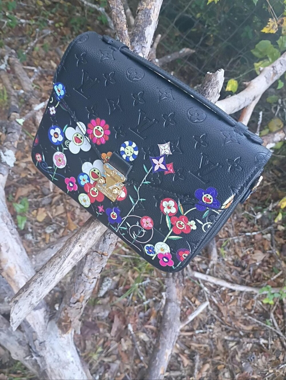 Black Floral Small Shoulder Bag/Carry Bag